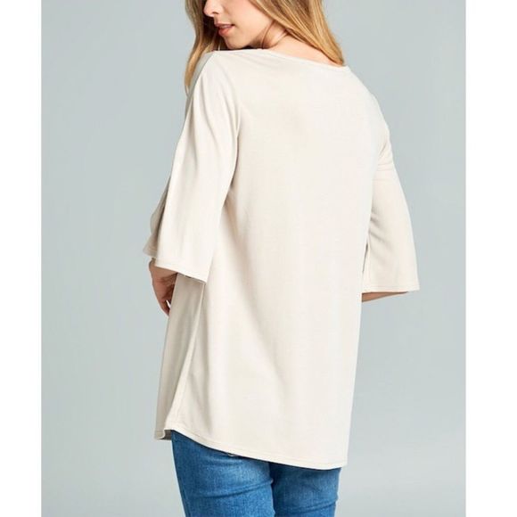 Ivory Boat Neck Elbow Length Bell Sleeve Top - Picture 3 of 8